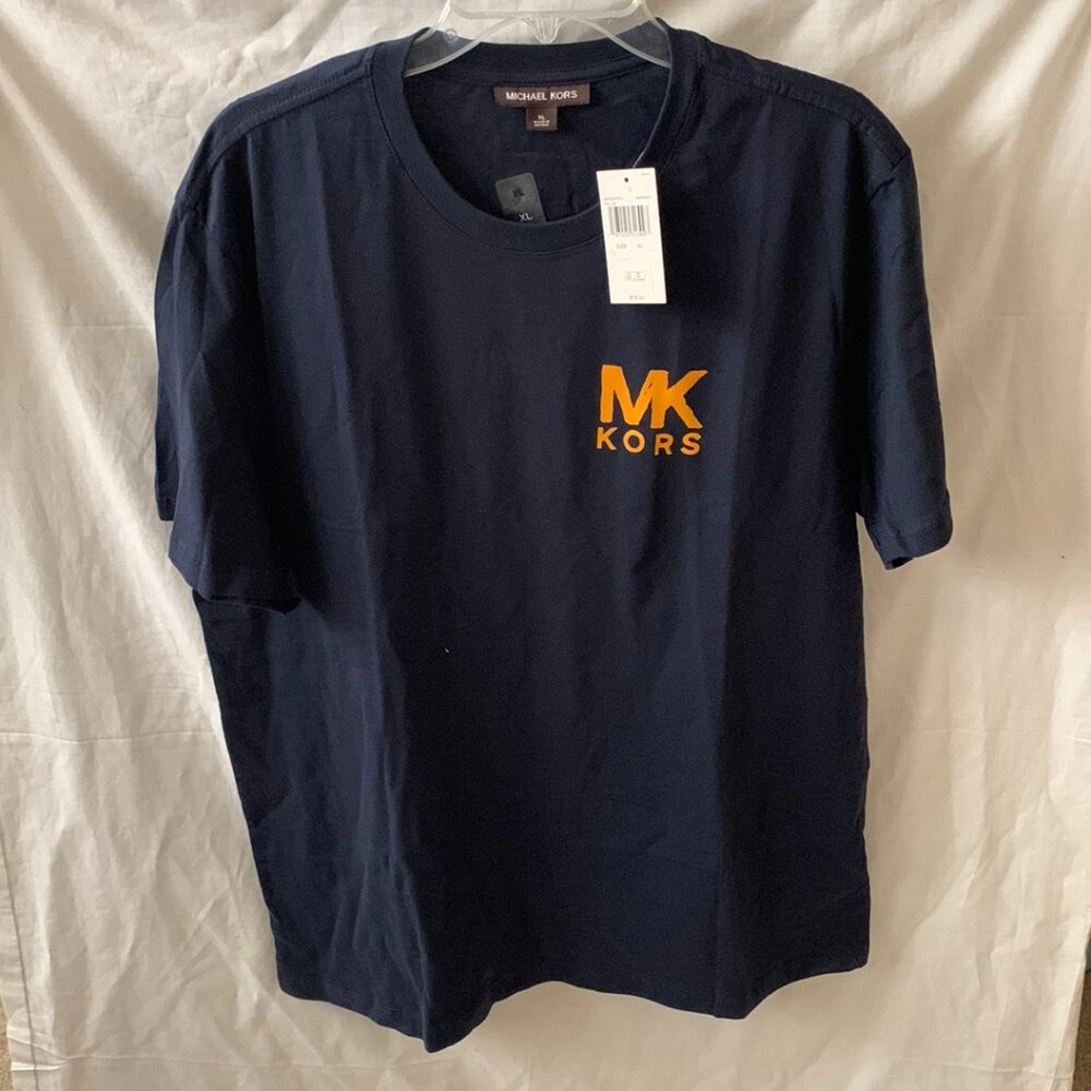 MICHAEL KORS Men's Signature Logo Screen Printed Tee in Midnight Navy Sz XL